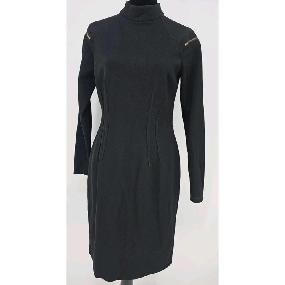 Vintage Cache Ponte Zip Shoulder Dress 6‎ BodyCon High Neck